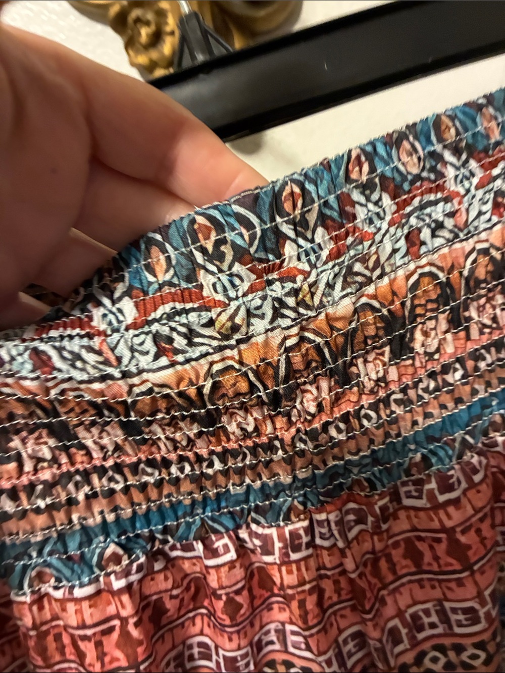 Boho Wide-Leg Printed Women's Pants in Rust & Teal New without tag - Picture 5 of 6